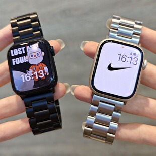 Suitable for Apple iwatch10 Watch Band applewatchs9 Wide Three Metal Wristband Men and Women Steel Band