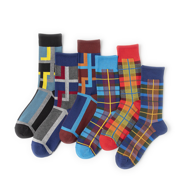Cross Border Bamboo Fiber Men's Medium Barrel Striped Socks Bamboo Socks Striped Plaid Socks Personalized Long Barrel Plaid Green Straight Socks
