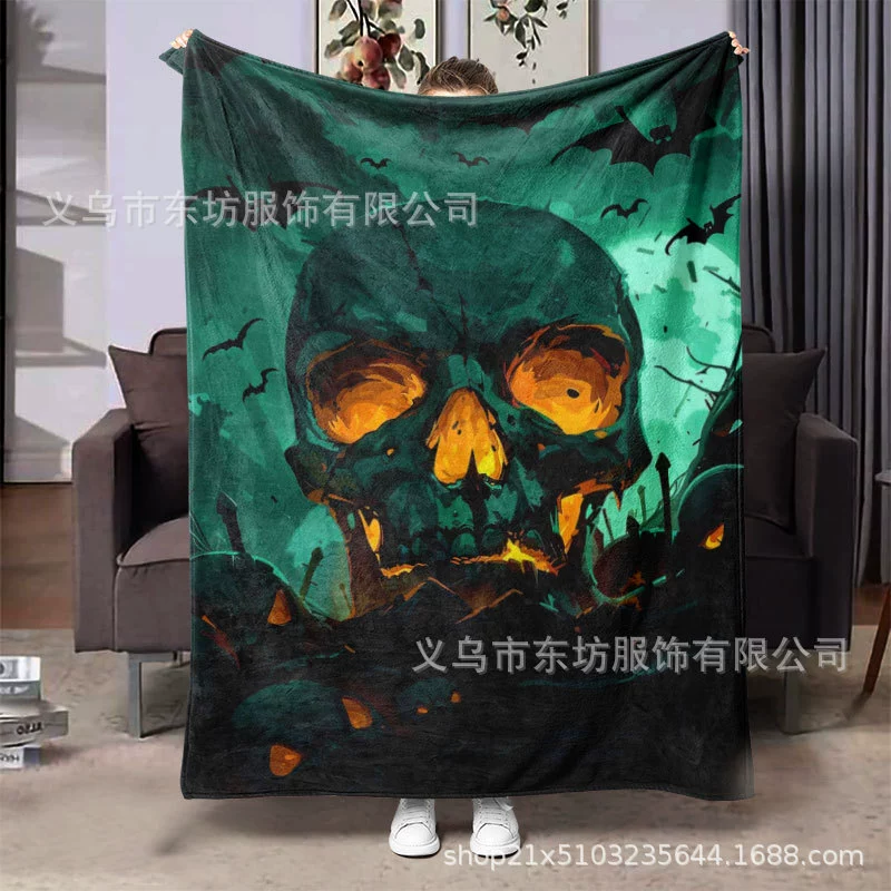 Хэллоуин большой череп креативный фланелевый одеяло ленивый домашний обязательный