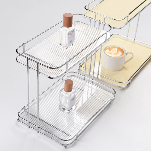 Thickened acrylic double-layer desktop storage rack tea set kitchen cup holder cosmetics bathroom multi-layer storage rack