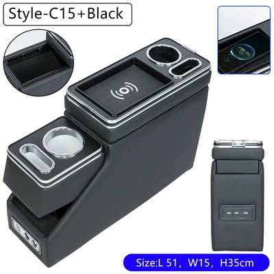 Suitable for Freed Honda Spade Stepwgn Porte Armrest Box Sienta Storage Estima Armrest Box (Armrest box) - 15-third-generation-black