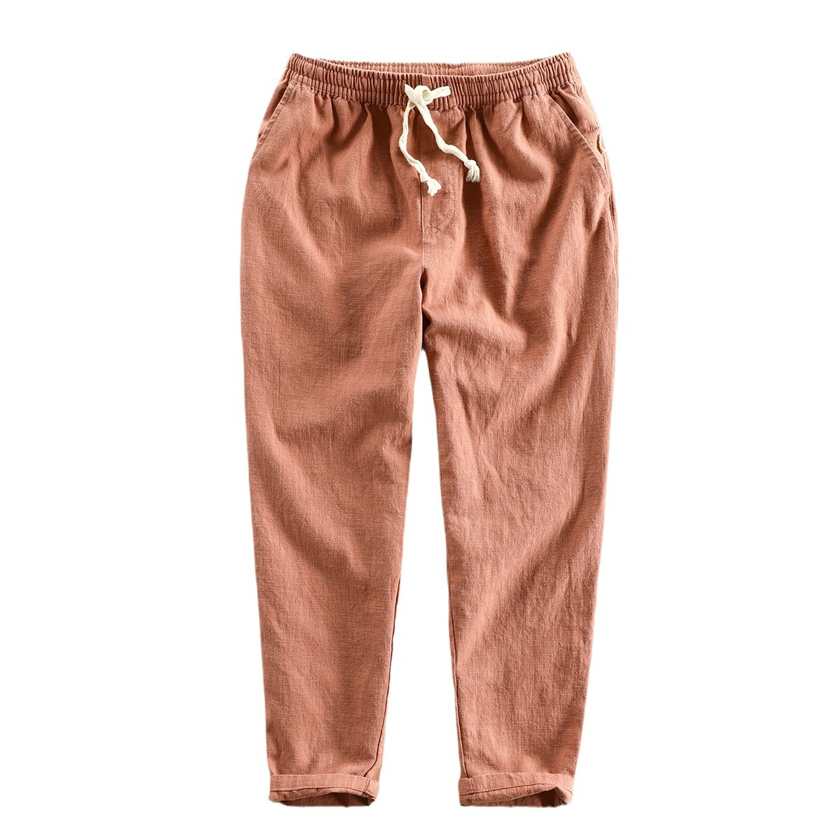 Autumn and summer men's casual linen solid color pants men's simple loose Joker pants men-Qin Yuan