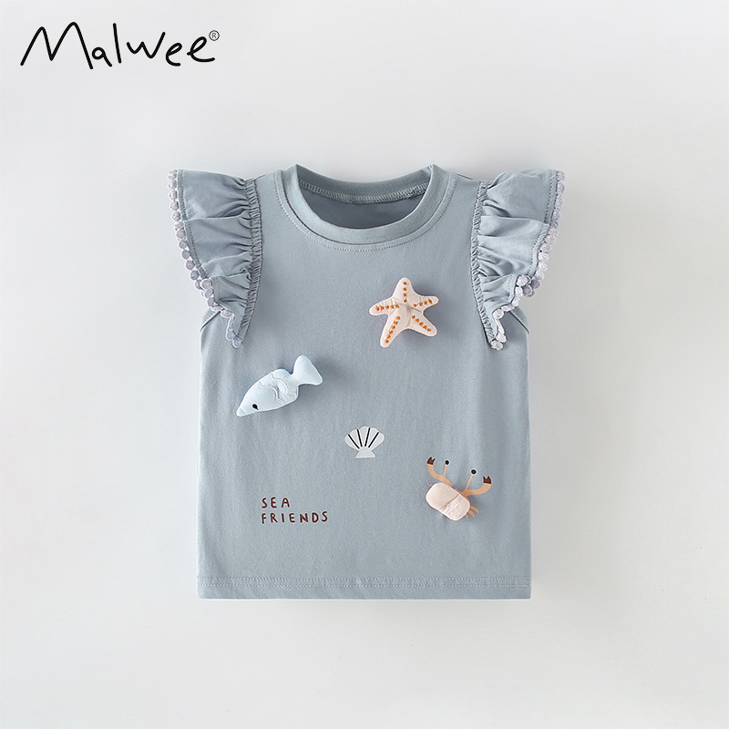 Camiseta infantil malwee transfronteriza verano nuevo estilo europeo y americano de niños de cuello redondo lindos niñas camisas casuales de mujer