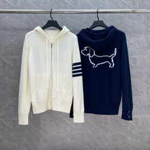 高品质TB四道杠后背腊肠狗提花连帽针织外套毛衣开衫学院风休闲