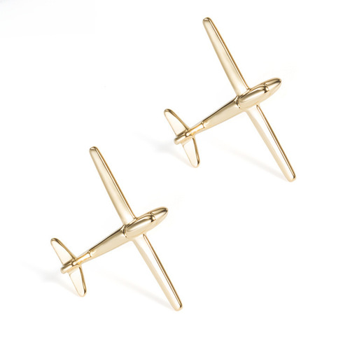 Personalized metal polished gold airplane cufflinks for men, French-style shirt cufflinks.
