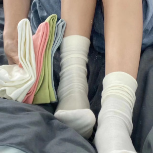 21 Spring and Autumn Candy Color Fashionable Stacked Stocking Morandi Color Japanese Style Stocking Moon Stocking Cotton Women's Socks