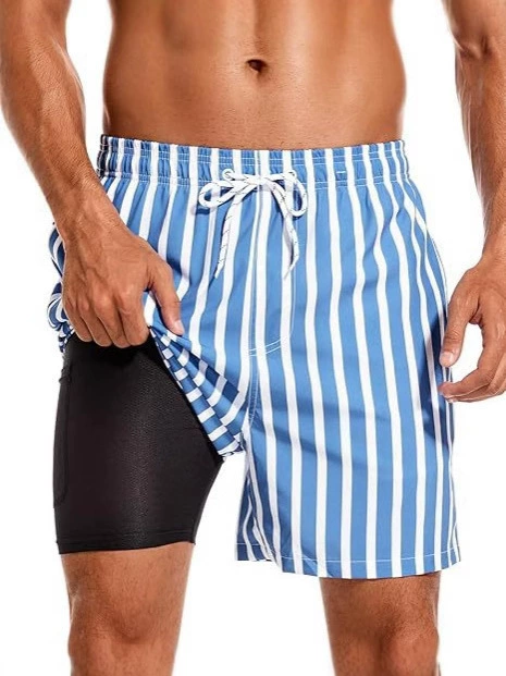 Мужские пляжные шорты для купания с быстрой сушкой, двойной слой, с принтом, повседневные спортивные шорты для трансграничной внешней торговли