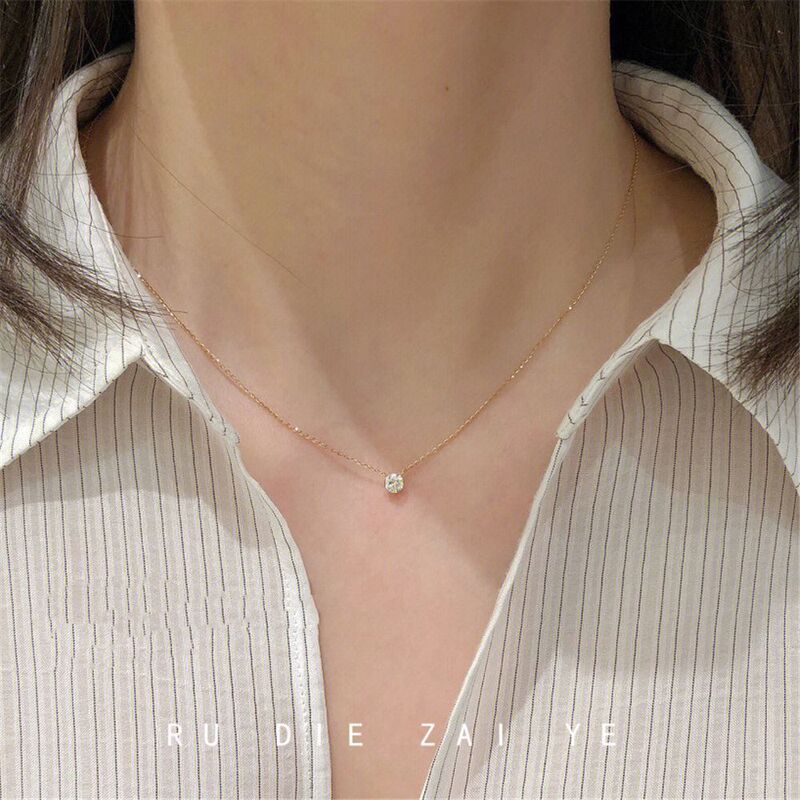 Kuning a Star~Never Fades! Mini Zircon Invisible Clavicle Chain High-End Titanium Steel Necklace