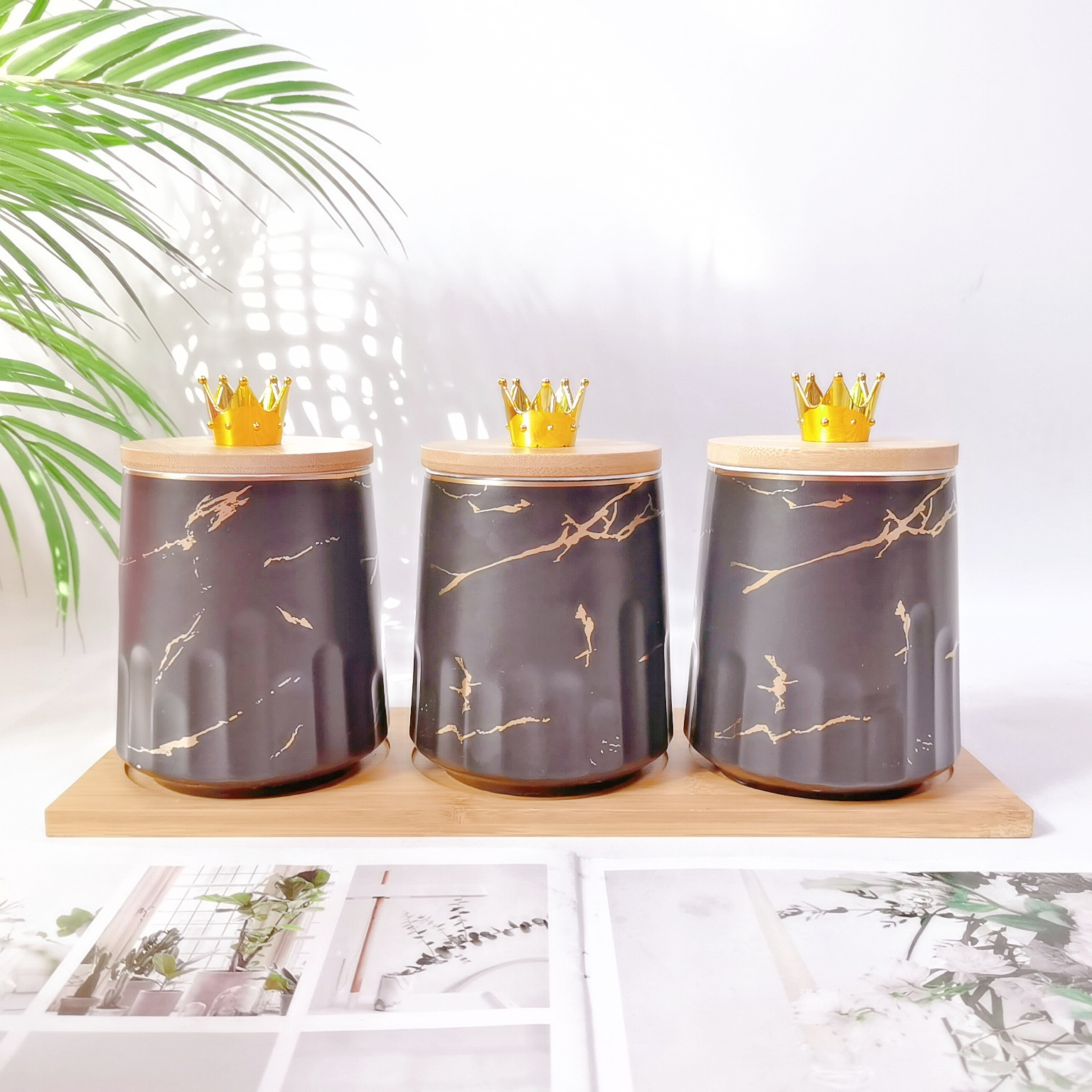 Tarro sellado de cerámica frasco de almacenamiento de exportación transfronteriza tapa de madera Tarro de almacenamiento de té condimento de cocina tarro de café tarro traje