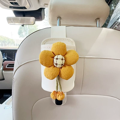 Back Rack Water Cup Holder | Car cup holder/beverage holder - off-white-leather-water-cup-holder-with-hook-turmeric-sunflower