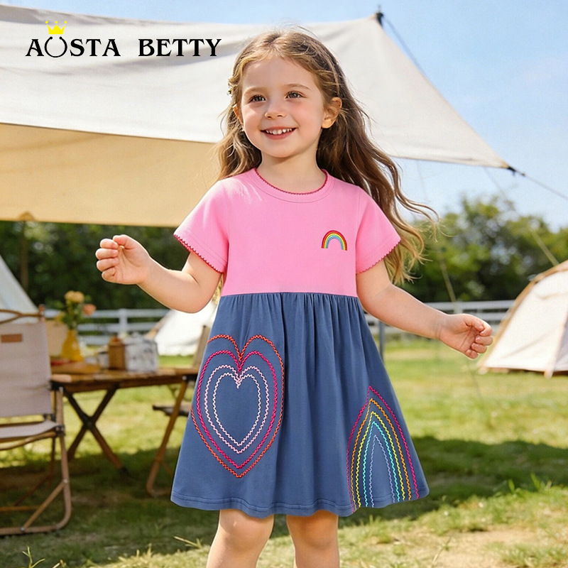 26 Summer New Girls' Dress, European and American Style, Children's Princess Dress, Knitted Cotton Dress for Toddlers and Young Children, Dropshipping Available