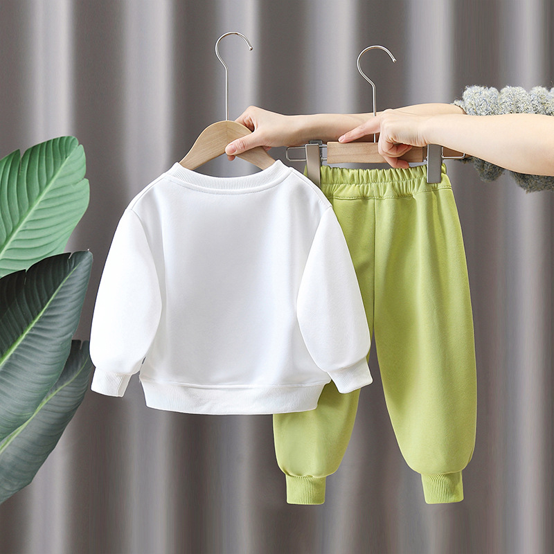 7095 traje de suéter para niño primavera para niños estilo occidental ropa de dinosaurio bebé casual de dos piezas 2025 nueva primavera
