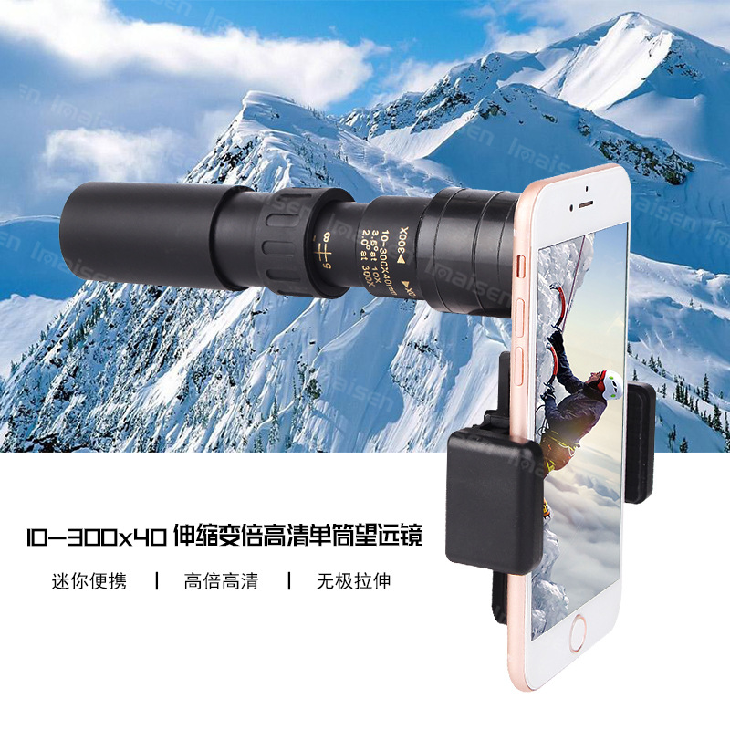 Comercio exterior 10-300x40 zoom giratorio telescopio monocular al aire libre monocular teléfono móvil cámara telescopio