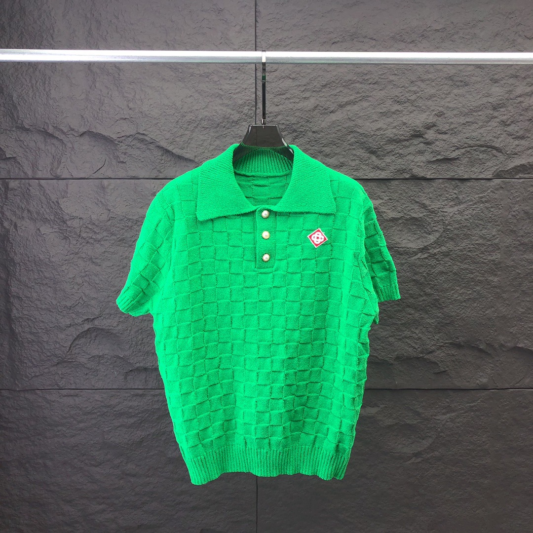 Casablanca Shirt Plaid Pattern Knitted Short-Sleeved Green