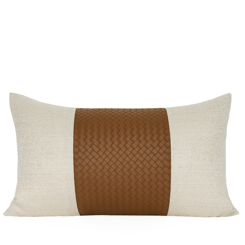 Cojín lumbar de tela con patrón de cuero tejido, cojín decorativo de lujo ligero estilo chino para habitación de hotel, cojín decorativo para el hogar. image 8