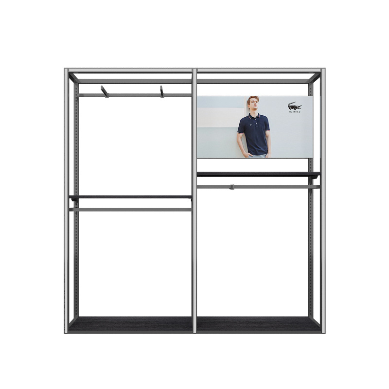 Tienda de ropa deportiva de marca, estante de exhibición, tienda de ropa de hombre con estante de exhibición de piso con lámpara, estante de pared para artículos deportivos al aire libre