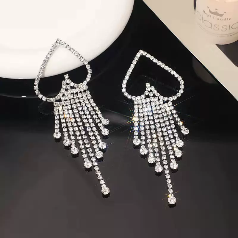 Модная серебряная игла, длинные серьги в виде сердца, образец 925 пробы серебра, европейский стиль, интернет-знаменитость