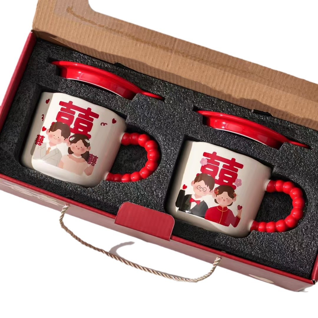 Taza de cerámica china para bebidas de boda creativa con taza de café casera con tapa