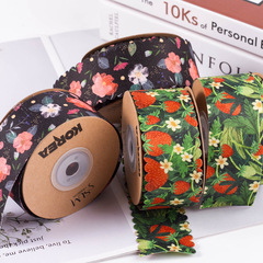 Straight Edge Leaf Edge Double-Sided Printed Strawberry Flower Ribbon DIY Bow Hair Accessory Material Fabric Decoration Ribbon