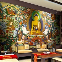 3D唐卡墙纸佛堂佛祖佛像大型壁画西方文化菩萨神台背景藏寺庙壁纸
