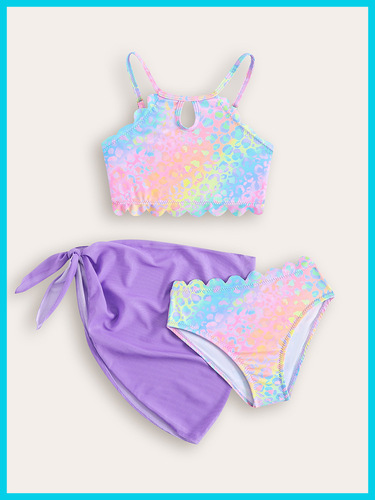 Three-piece children's swimsuit wholesale cross-border foreign trade bright face colorful printed halter vest split swimsuit women
