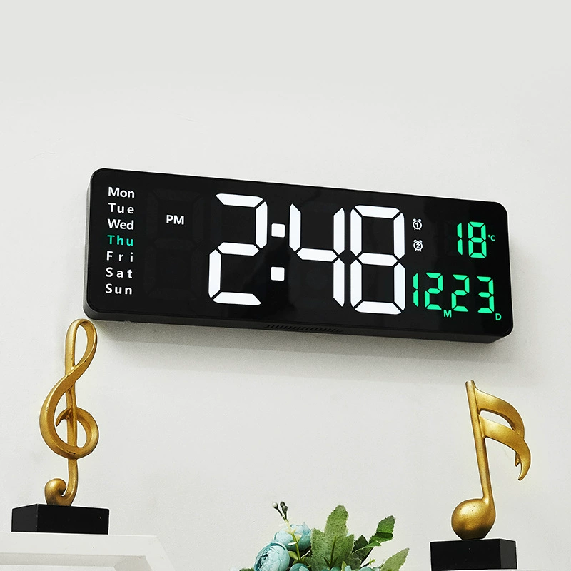 LED Wall Clock 6626, 16-inch Large Screen, Temperature & Alarm, Nordic Minimal