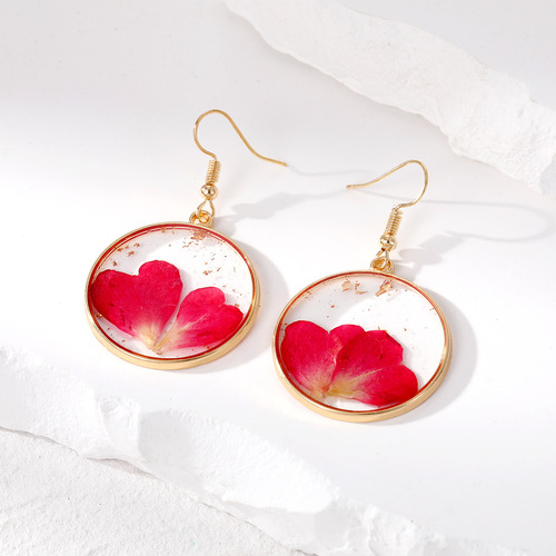 European and American cross-border new beautiful handmade dried flower earrings, glue petal daisy earrings, sweet jewelry for girls