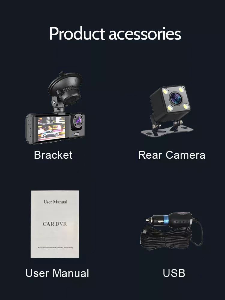 New model dashcam with high-definition reversing image, 3-lens recorder, mobile phone connectivity, and car-mounted recorder
