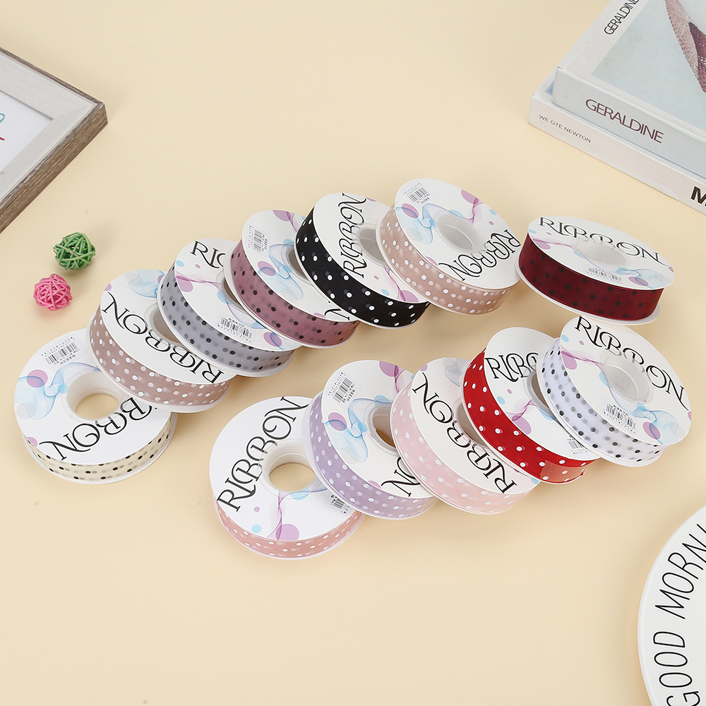 2,5 cm Polka Dot hilo transparente impresión cinta flores floral caja de regalo embalaje con puntos organza fábrica al por mayor