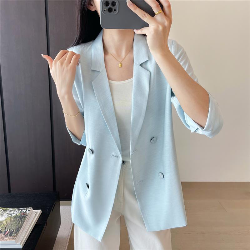 Summer Thin Wool Cool Three-Quarter Sleeve Top Classy Women's Suit Jacket Loose Casual Commuter Suit for Women