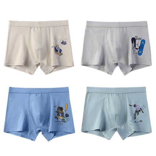 Men's Underwear for Adolescents, Developmental Stage 12-16 Years, Medium Child Student's Flat-Front Underpants, Class A Cotton