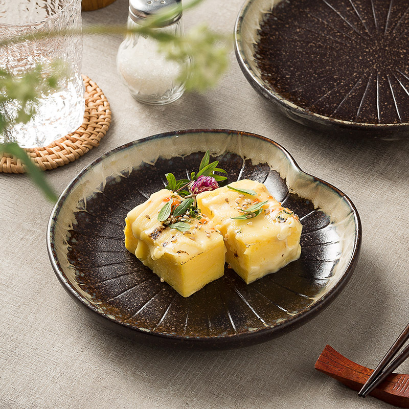 日式荷叶吐骨碟复古西餐盘家用点心蛋糕盘特色小吃盘下午茶瓜子盘