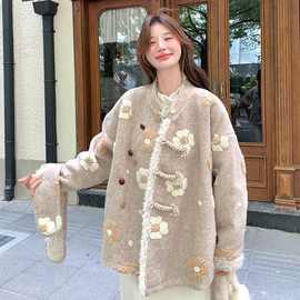 设计感羊羔毛羽绒服外套女2024冬新款小个子甜美减龄90绒内胆外套