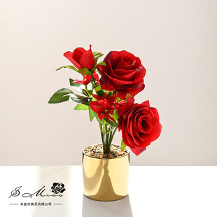 Fake Flowers, High-End European Rose Bonsai, Artificial Flowers, Fashionable and Creative Ornaments, Artificial Green Plants, Artificial Potted Plants