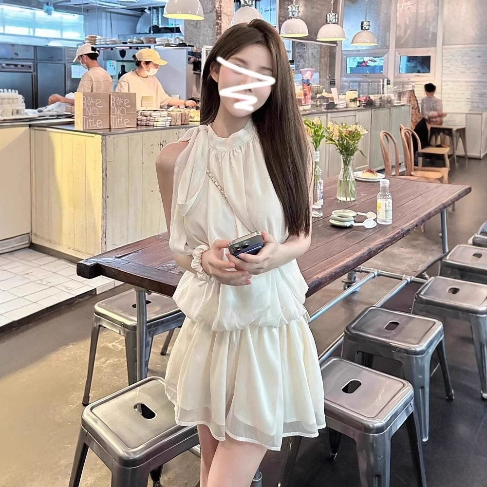 Французское абрикосовое платье без рукавов с подтяжками Детское лето 2025 новый праздничный маленький мужчина закрыл талию юбка