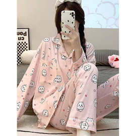 卡通吉伊卡哇睡衣女春秋季开衫长袖日系可爱ins可外穿套装家居服