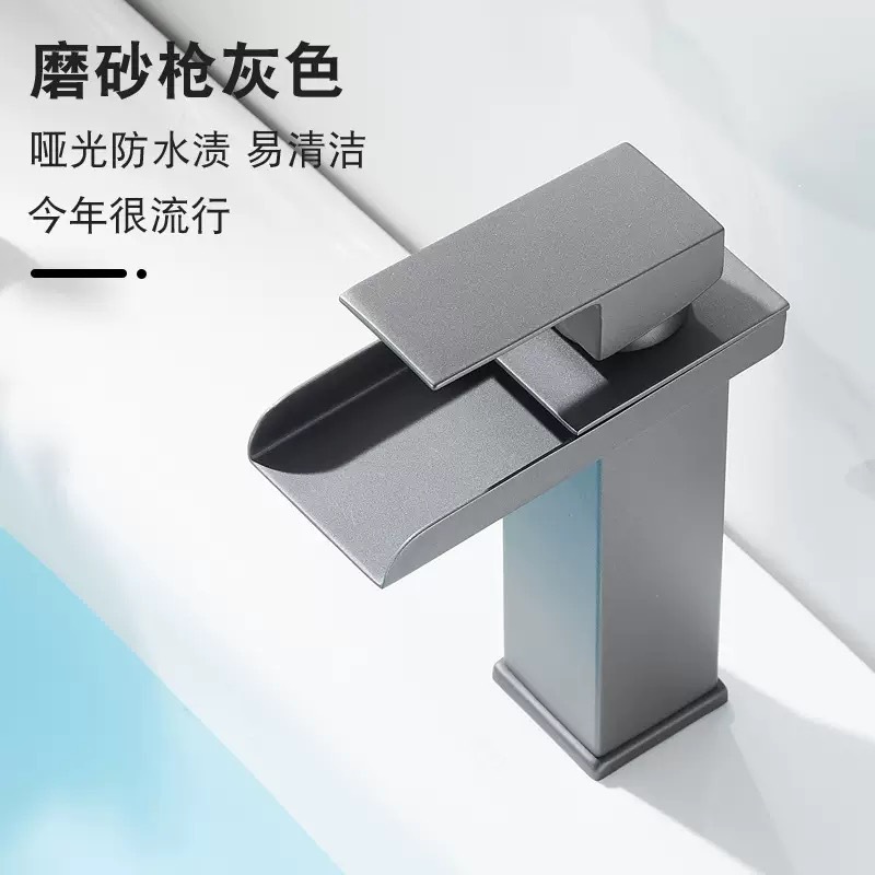 Grifo de Caño Ancho Tipo Cascada de Acero Inoxidable Mezclador de Agua Fría y Caliente para Lavabo