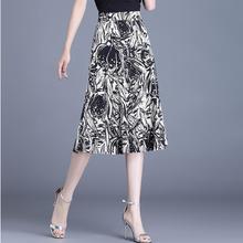 字裙女夏季设计感印花裙子中长款2024新款显瘦高腰过膝半身裙薄