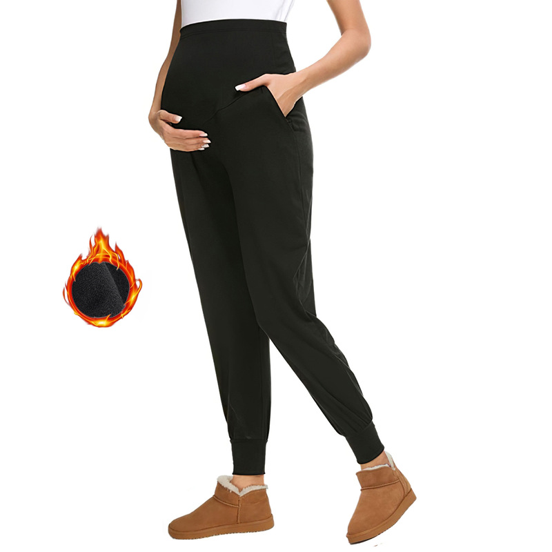 European and American Autumn and Winter Fleece Maternity Yoga Pants Amazon Women's Pants Cross-Border Belly Support Women's Pants Jogger Pants Maternity Pants