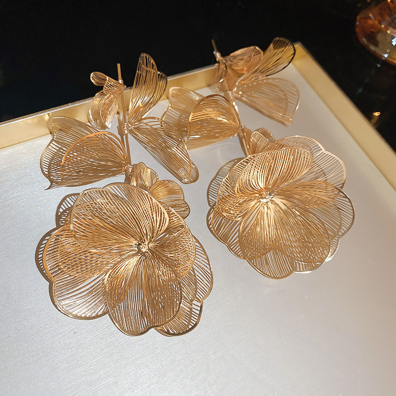 银针金属风镂空花瓣花朵耳环轻奢高级感耳钉欧美跨境时尚百搭耳饰|undefined