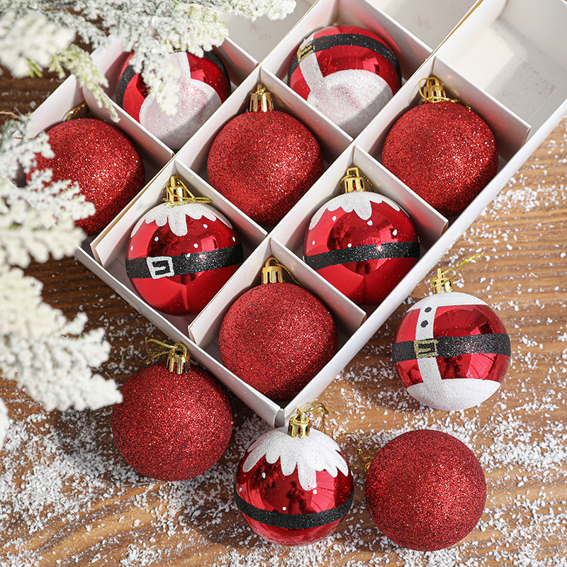 Transfronterizo de Hong Kong Heng 6cm bola decorativa de Navidad 12 bolas en caja árbol de Navidad accesorios pintados de rojo bola decoración de Navidad