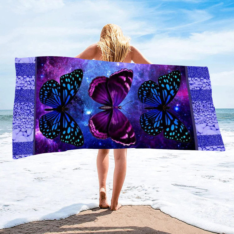 Cross-border Purple Butterfly Double-sided Velvet Quick-drying Printed Beach Towel Adult Swimming Bath Towel Microfiber Beach Bath Towel