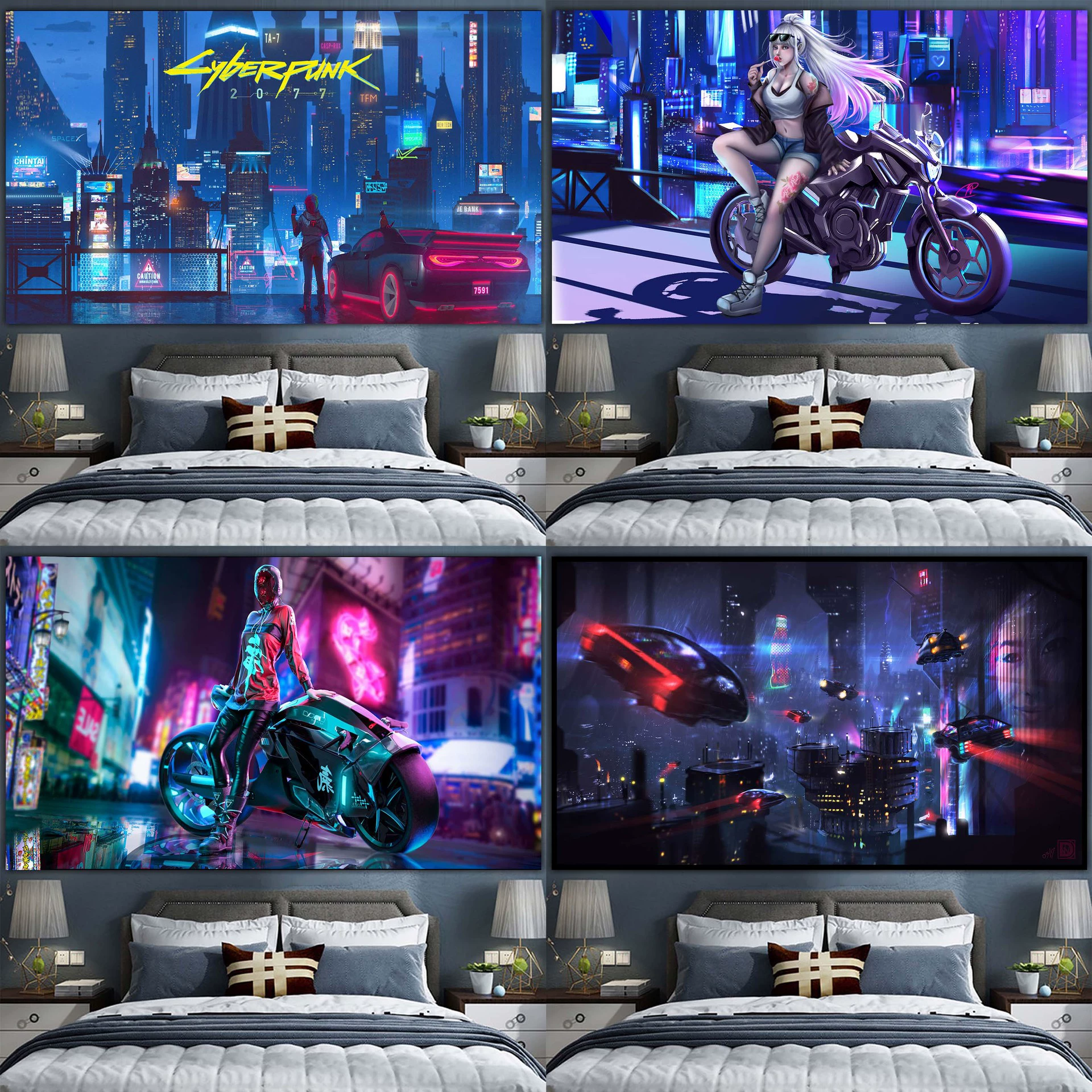 Постер cyberpunk неоновый город, размеры 38×65 см, 85×155 см, 110×200 см