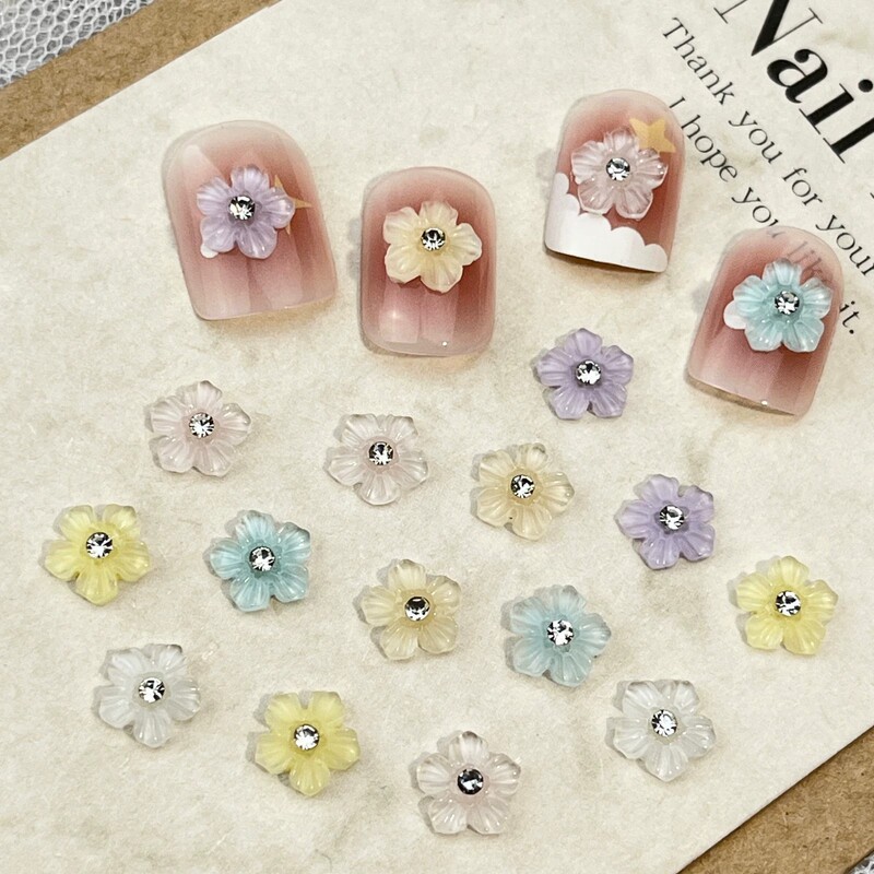 Spring Cherry Blossom Nail Art Jewelry Wholesale Small Fresh Dot Diamond Five-Petal Flower DIY Earrings Mobile Phone Case Nail Diamond Jewelry