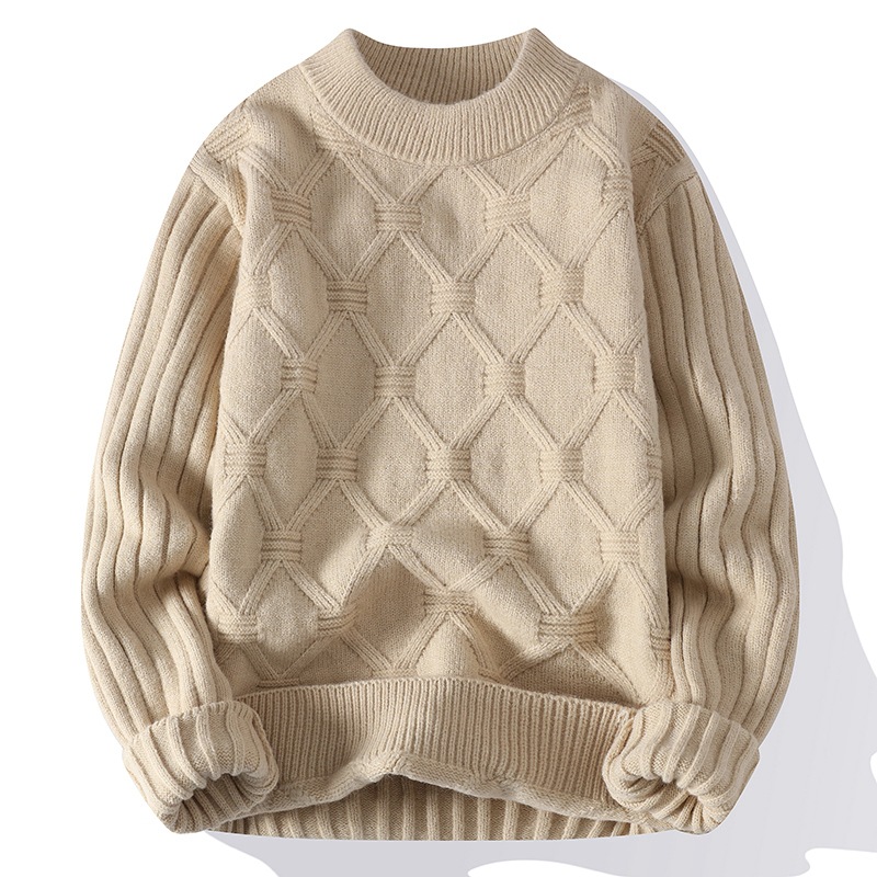 Oversize-Strickpullover für Herren – Fleecegefütterter Winterpullover (Überschnittene Schultern, gerippte Bündchen, Halb-Rollkragen, maschinenwaschbar, Urban Streetwear)_voghion.com