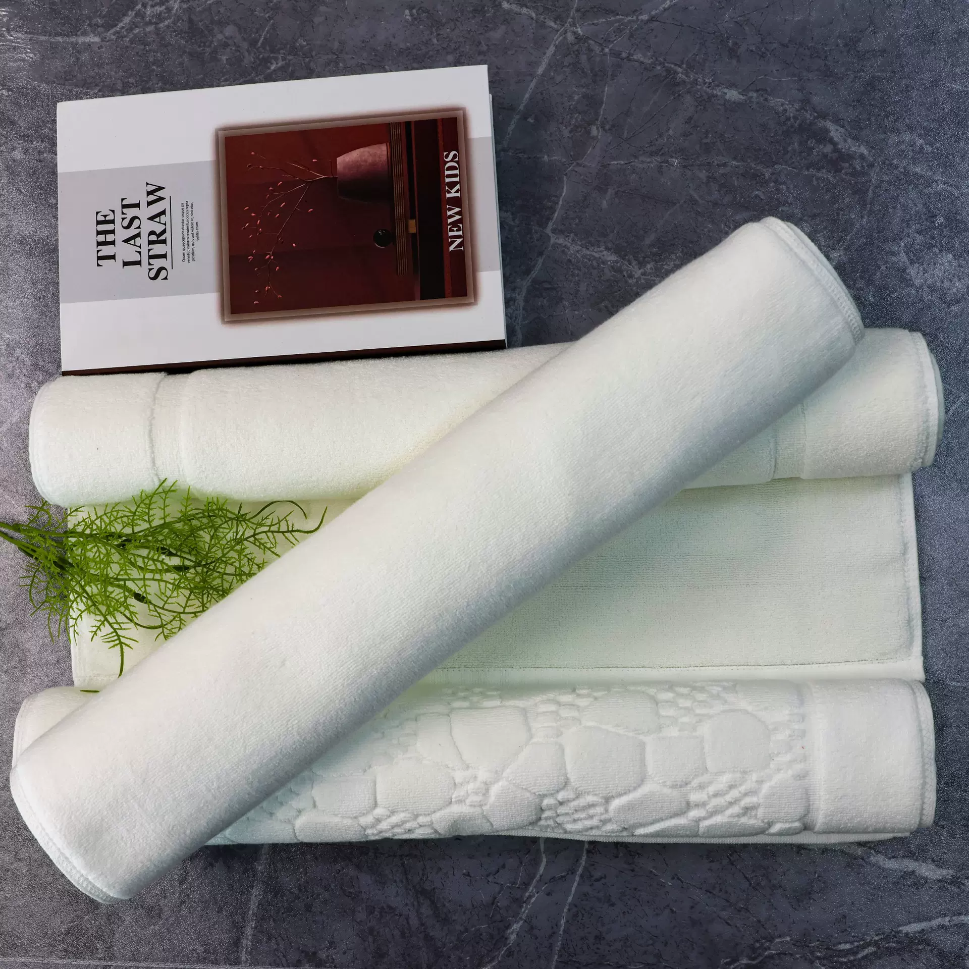 酒店地垫加厚地巾浴室纯棉白色宾馆防滑民宿浴室吸水全棉五星级