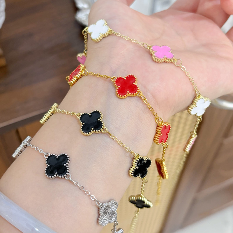 Korean Style Simple Five-Flower Flower Bracelet for Women, Double-Sided Lucky Clover Friendship Bracelet, Elegant High-End Jewelry