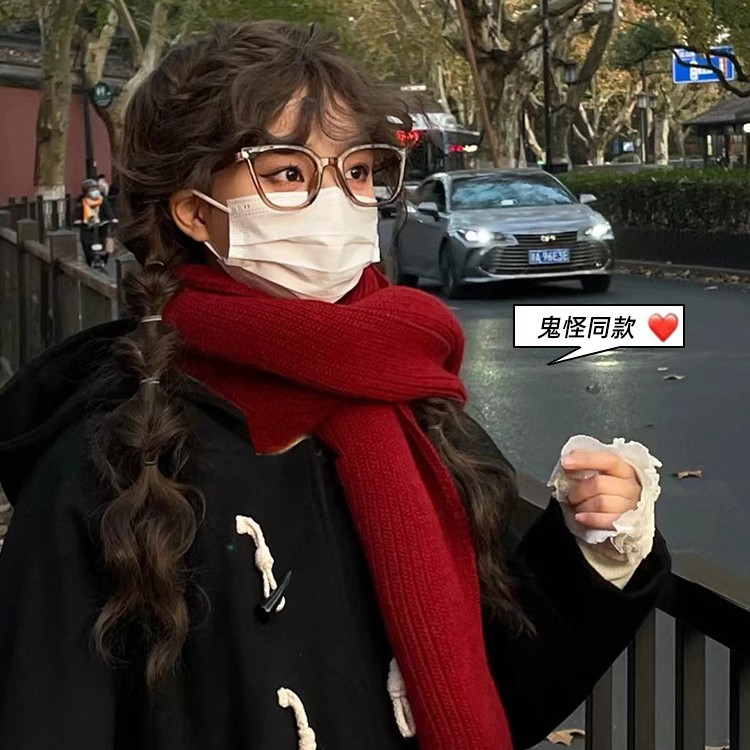 Ma cùng kiểu khăn quàng đỏ nữ mùa đông dày dặn ấm áp yếm dệt kim phong cách Hàn Quốc cao cấp dễ phối đồ 2024 mẫu mới