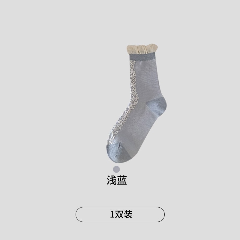 远润家新款蓝灰色系中筒女袜子秋冬小清新简约百搭ins风棉袜|undefined