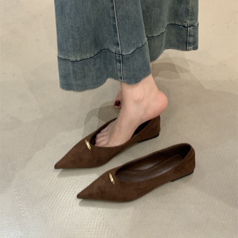 百搭气质通勤不累脚单鞋女2025年新款时尚简约绒面尖头浅口平跟鞋|undefined